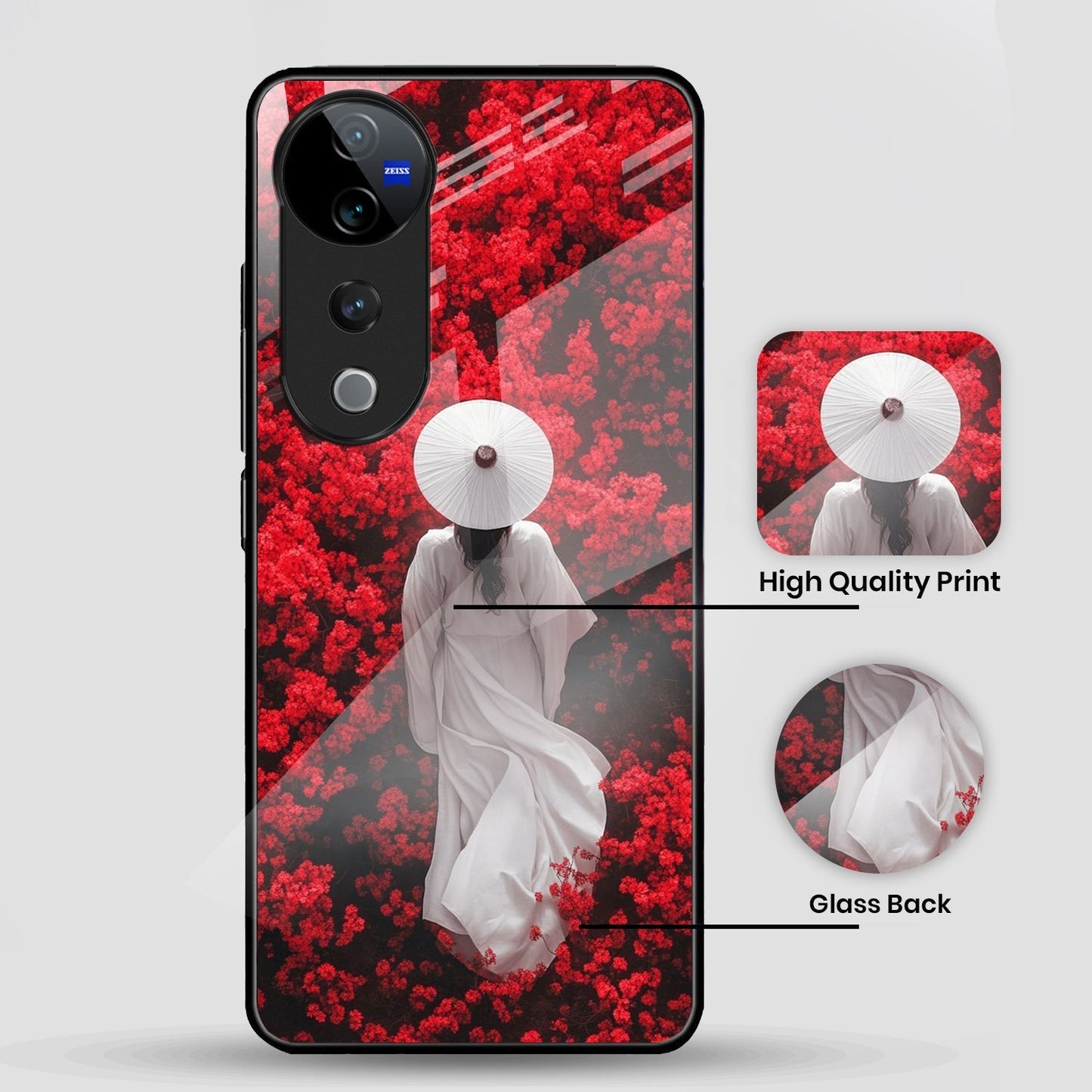 Vivo V40 Pro 5G Premium Acrylic Shockproof Glass Back Case (Red Blossoms)