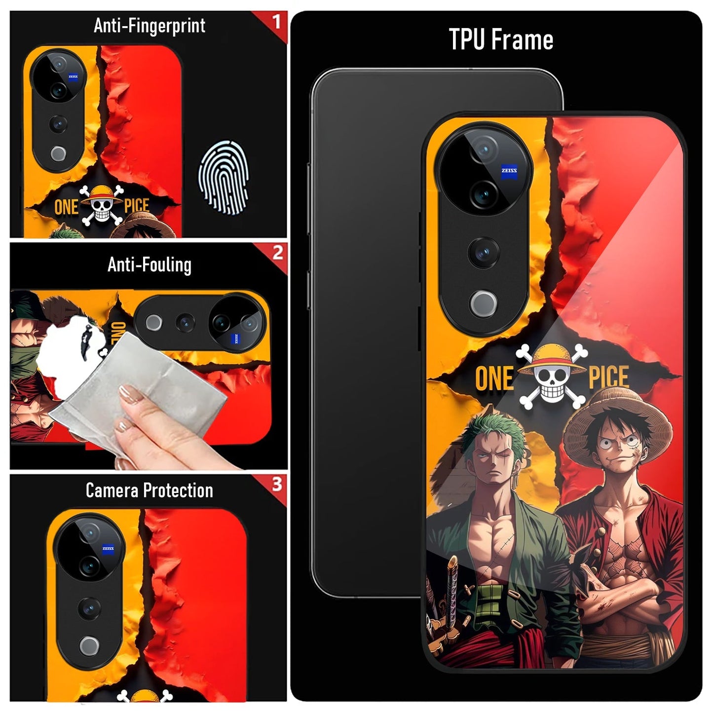 Vivo V40 Pro 5G Premium Acrylic Shockproof Glass Back Case (Luffy & Zoro)