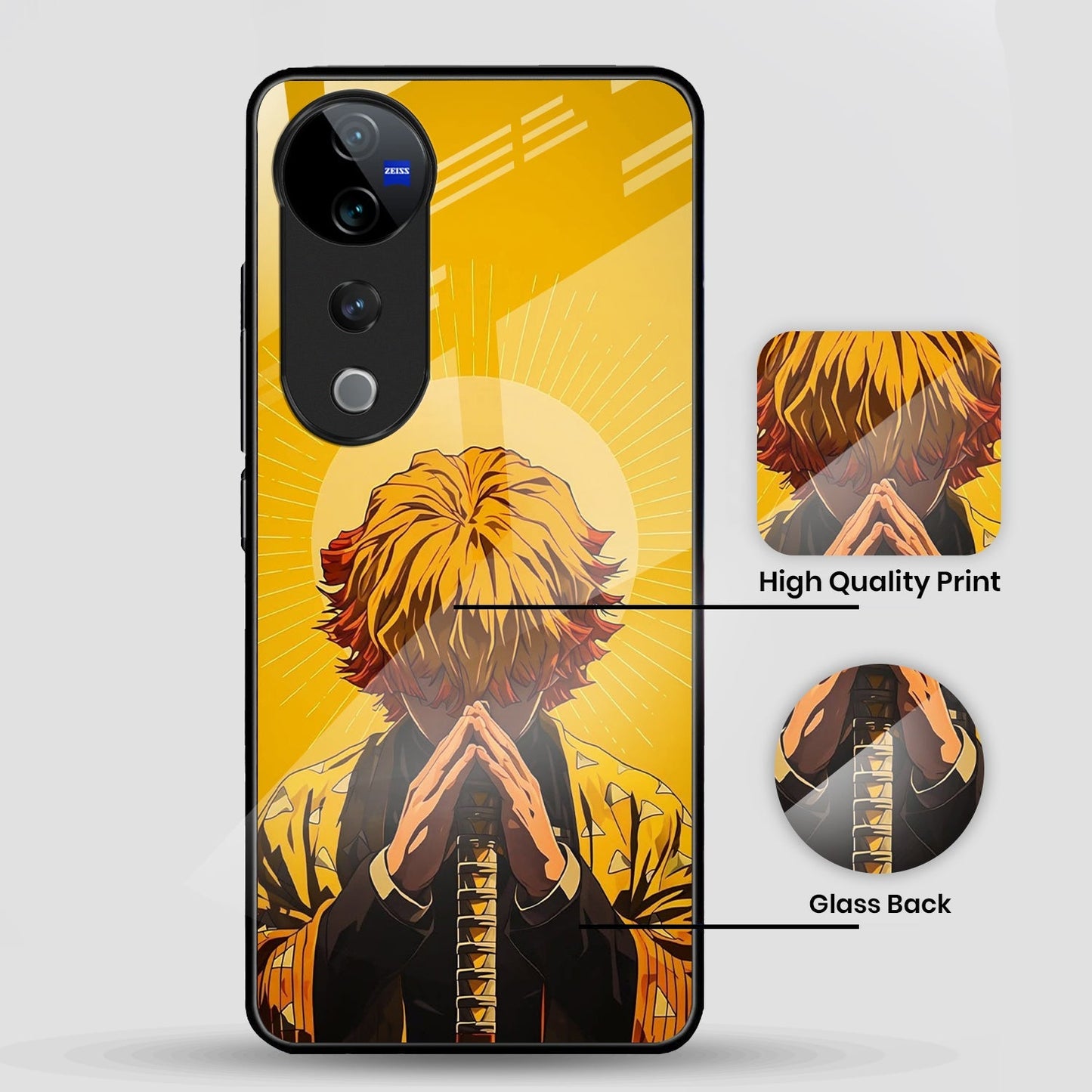 Vivo V40 Pro 5G Premium Acrylic Shockproof Glass Back Case (Zenitsu Agatsuma)