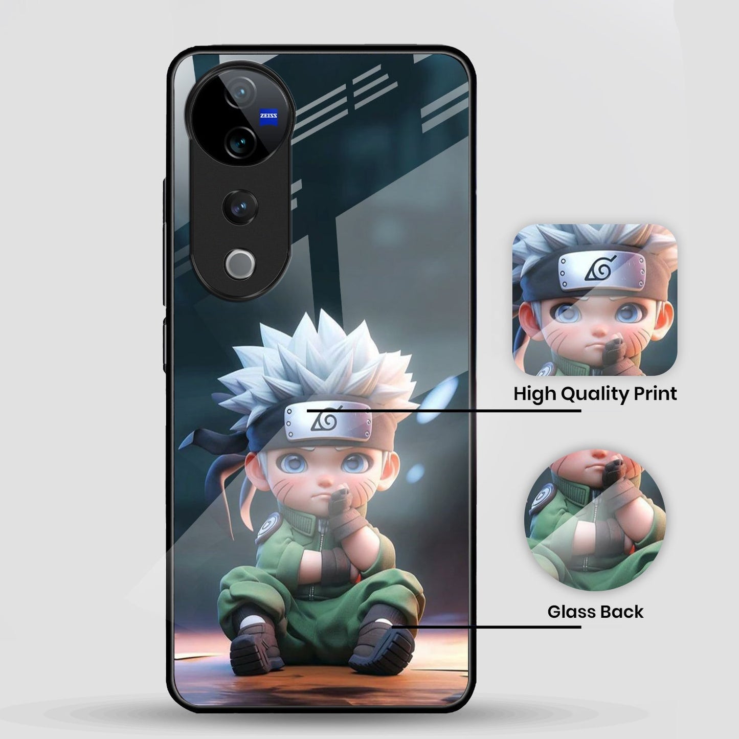 Vivo V40 Pro 5G Premium Acrylic Shockproof Glass Back Case (Small Kakashi)
