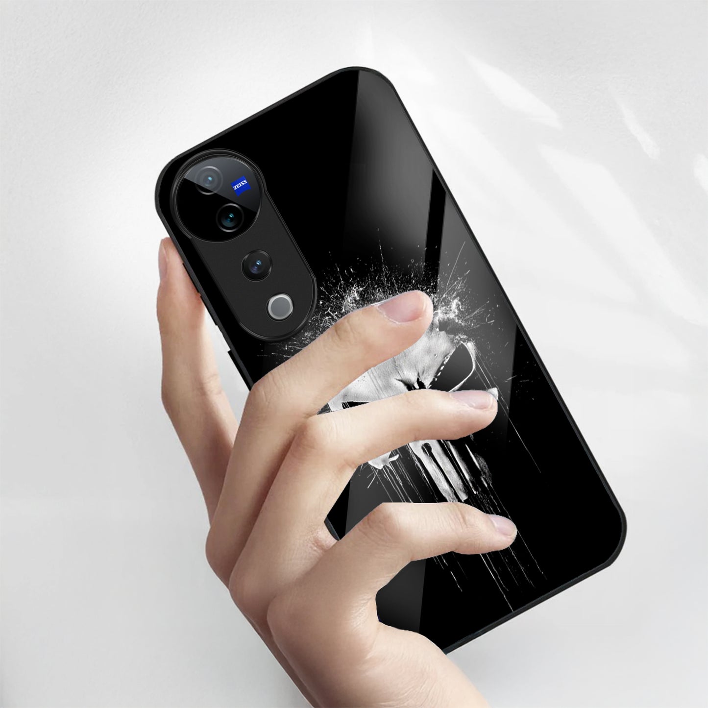 Vivo V40 Pro 5G Premium Acrylic Shockproof Glass Back Case (Punisher Skull)