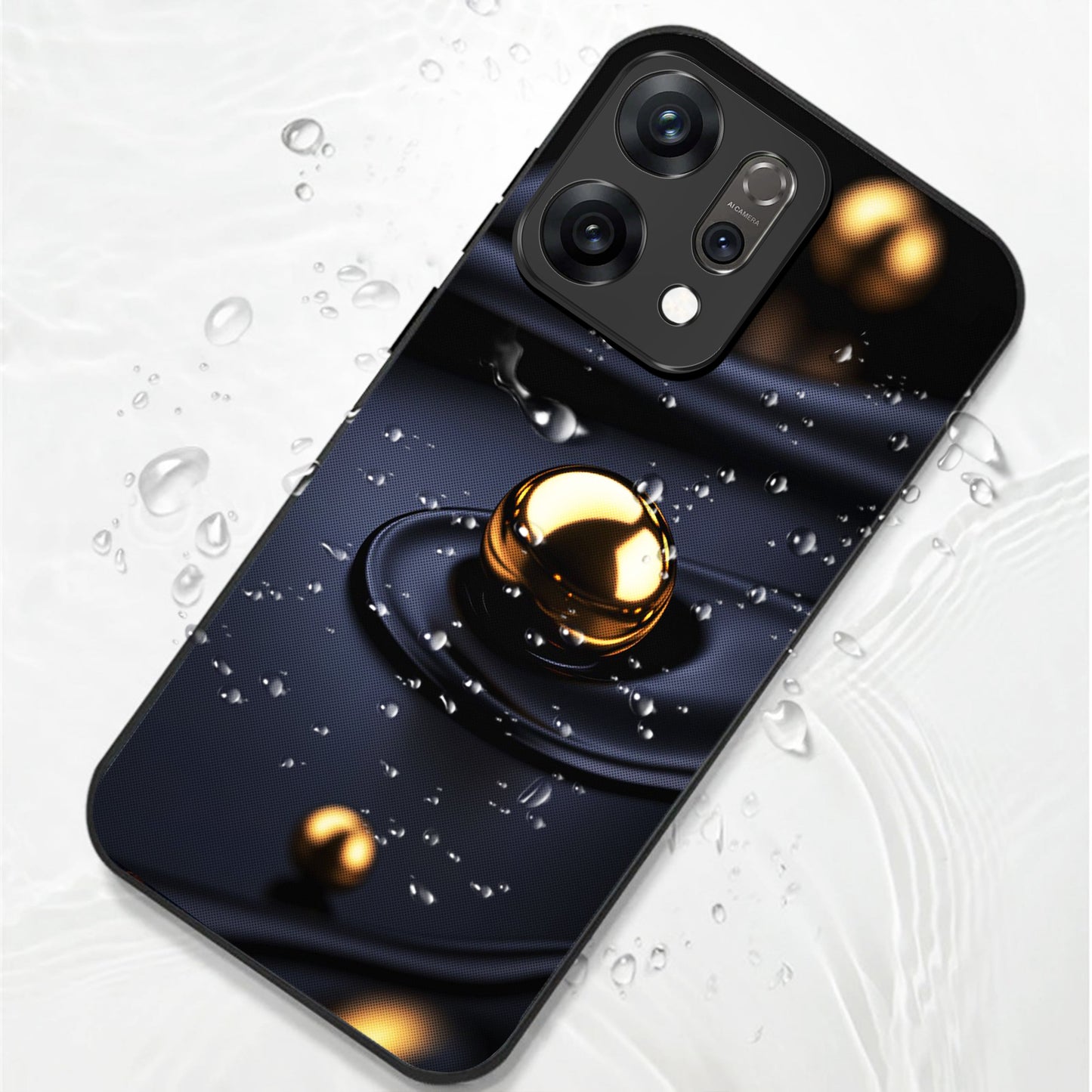 Oppo Reno 14 5G Premium Acrylic Shockproof Glass Back Case (Golden Ripple)