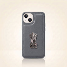 iPhone 13 Series 5G Skin Feel Leather Metal Satyamev Jayate Emblem Case
