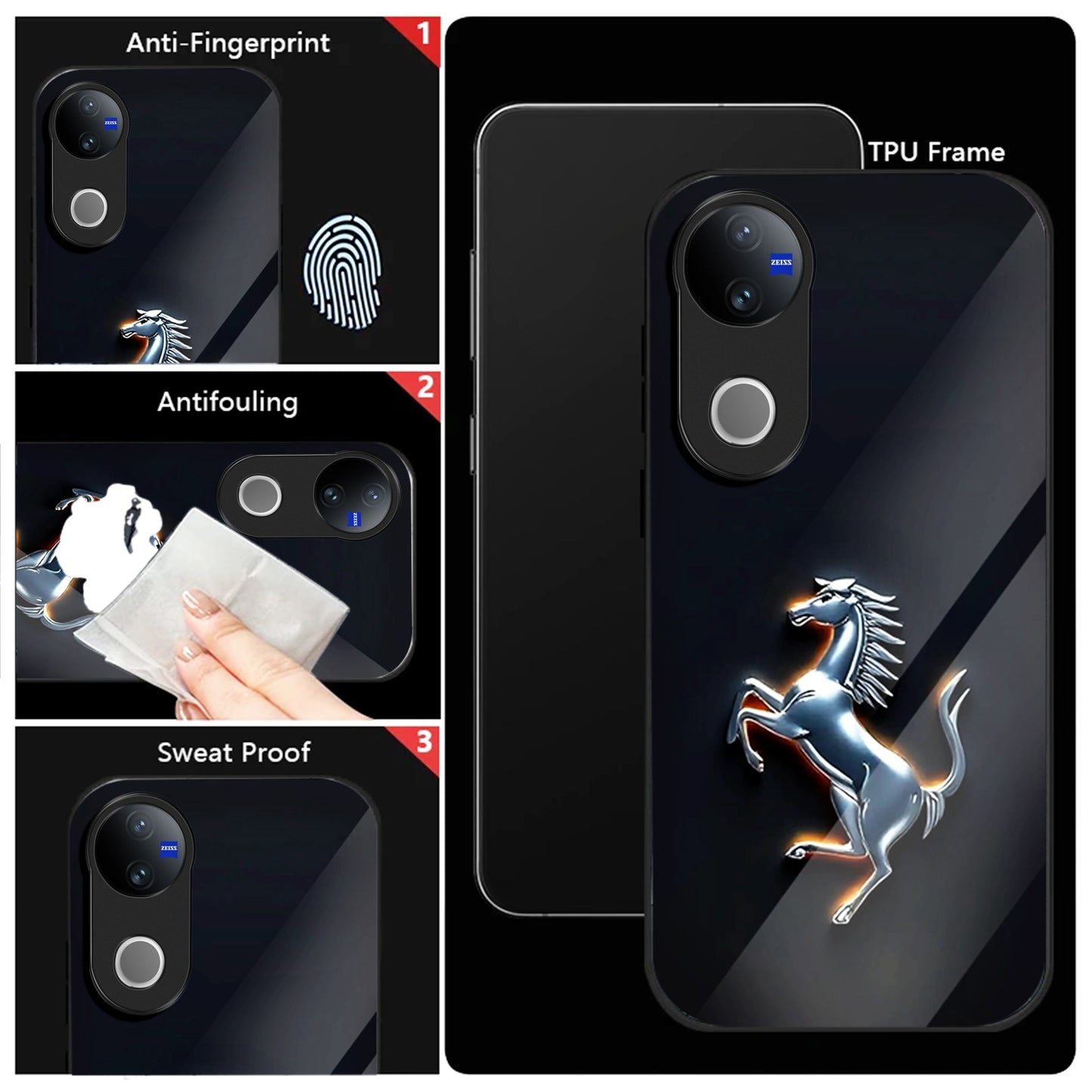 Vivo V50 5G Premium Acrylic Shockproof Glass Back Case (Chrome Stallion)