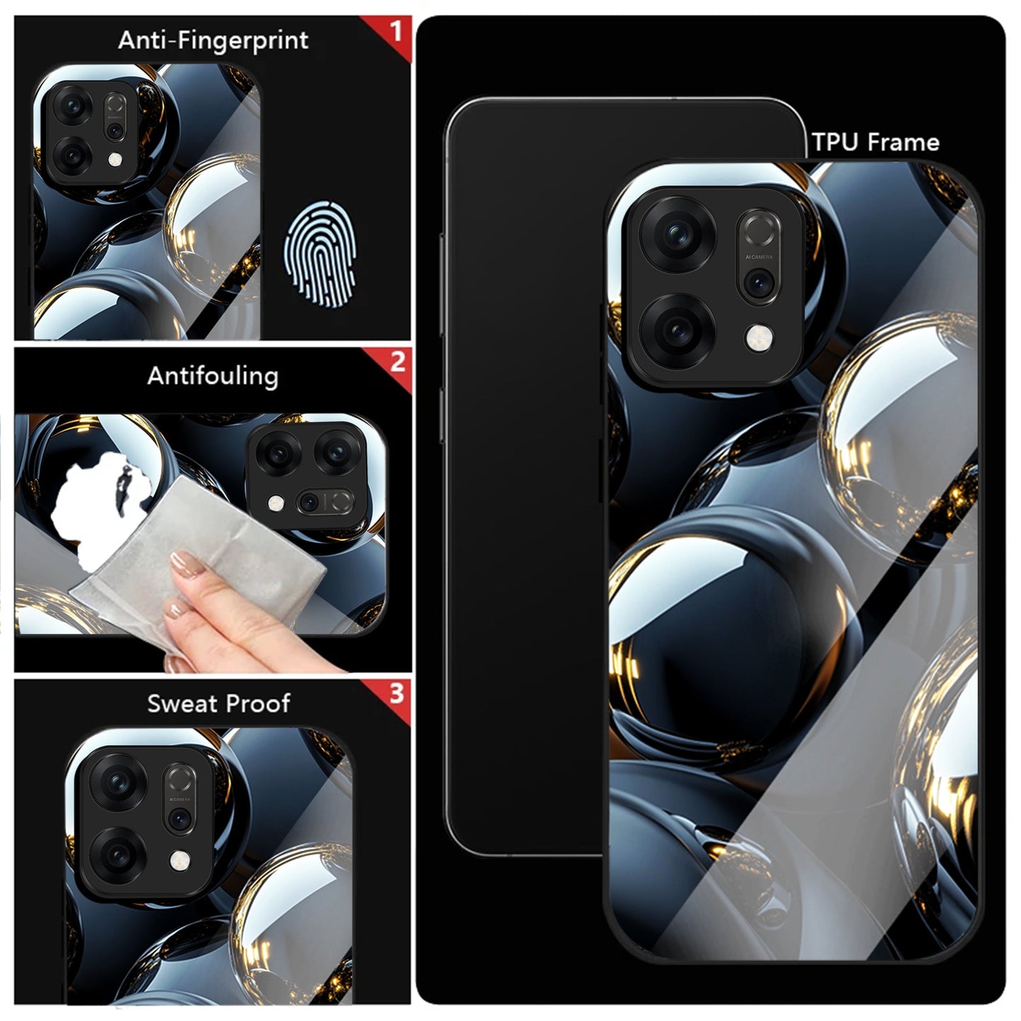 Oppo Reno 14 5G Premium Acrylic Shockproof Glass Back Case (Mirror Spheres)