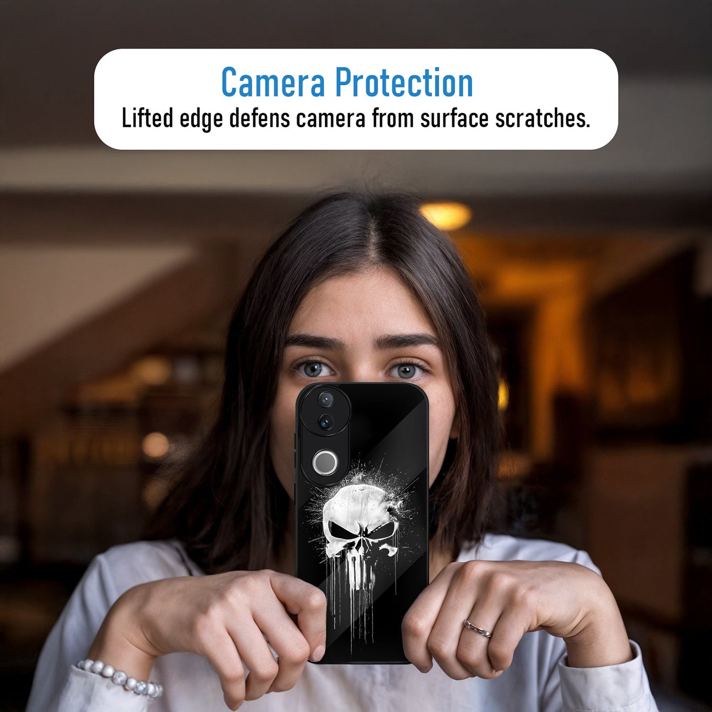 Vivo V50 5G Premium Acrylic Shockproof Glass Back Case (Punisher Skull)