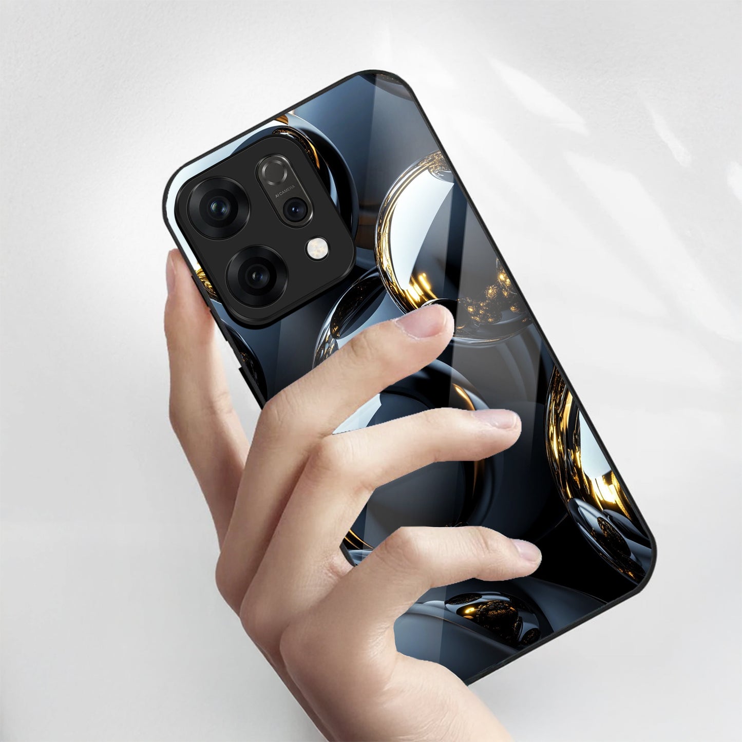 Oppo Reno 14 5G Premium Acrylic Shockproof Glass Back Case (Mirror Spheres)