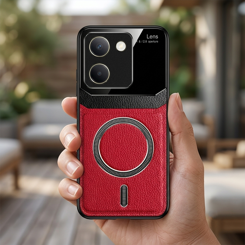 Vivo Y200 Pro 5G Premium Magsafe Magnetic Leather Lens Protective Case