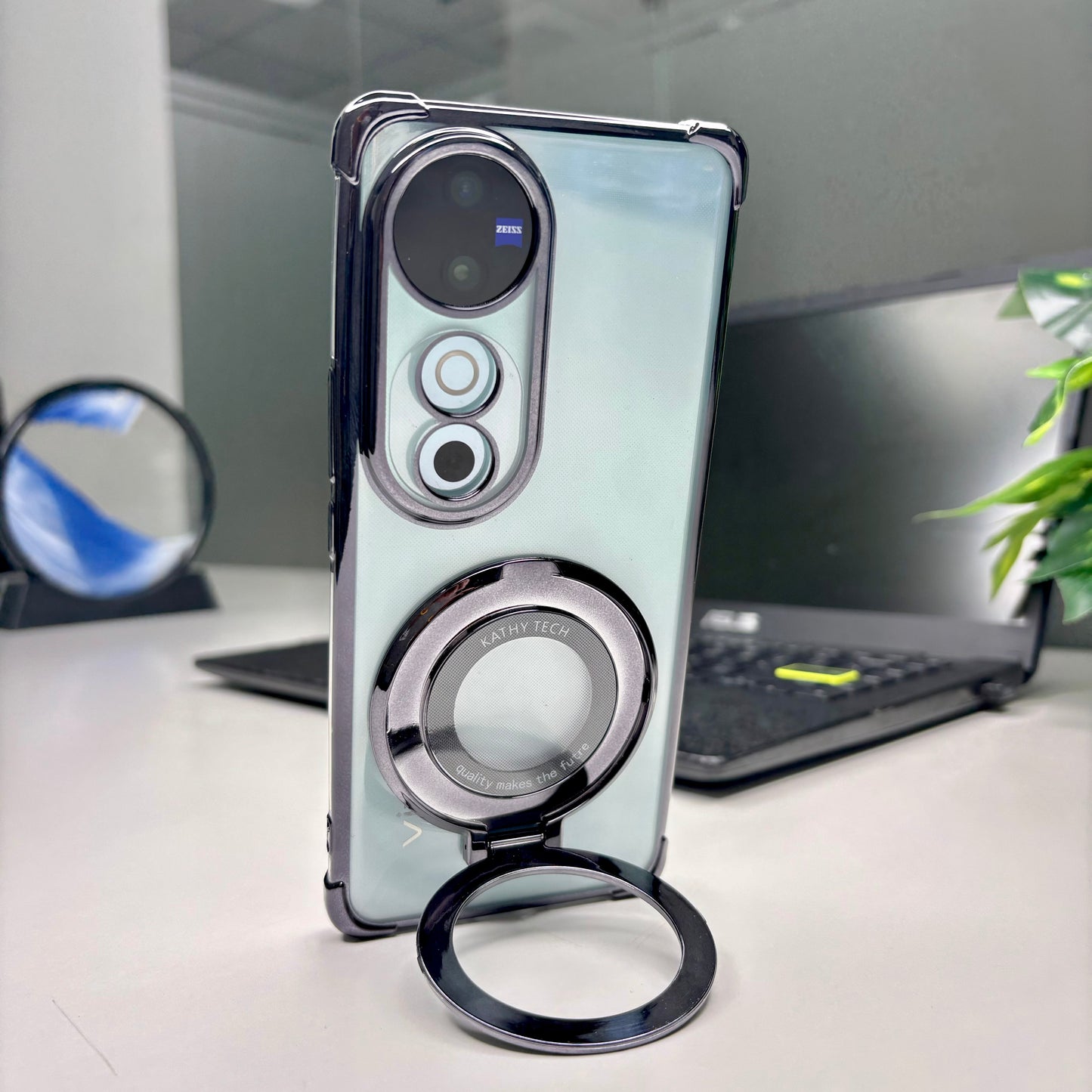 Vivo V40 Pro 5G Original Luxury Magnifier Ring Stand Shockproof Airbags Corner Case