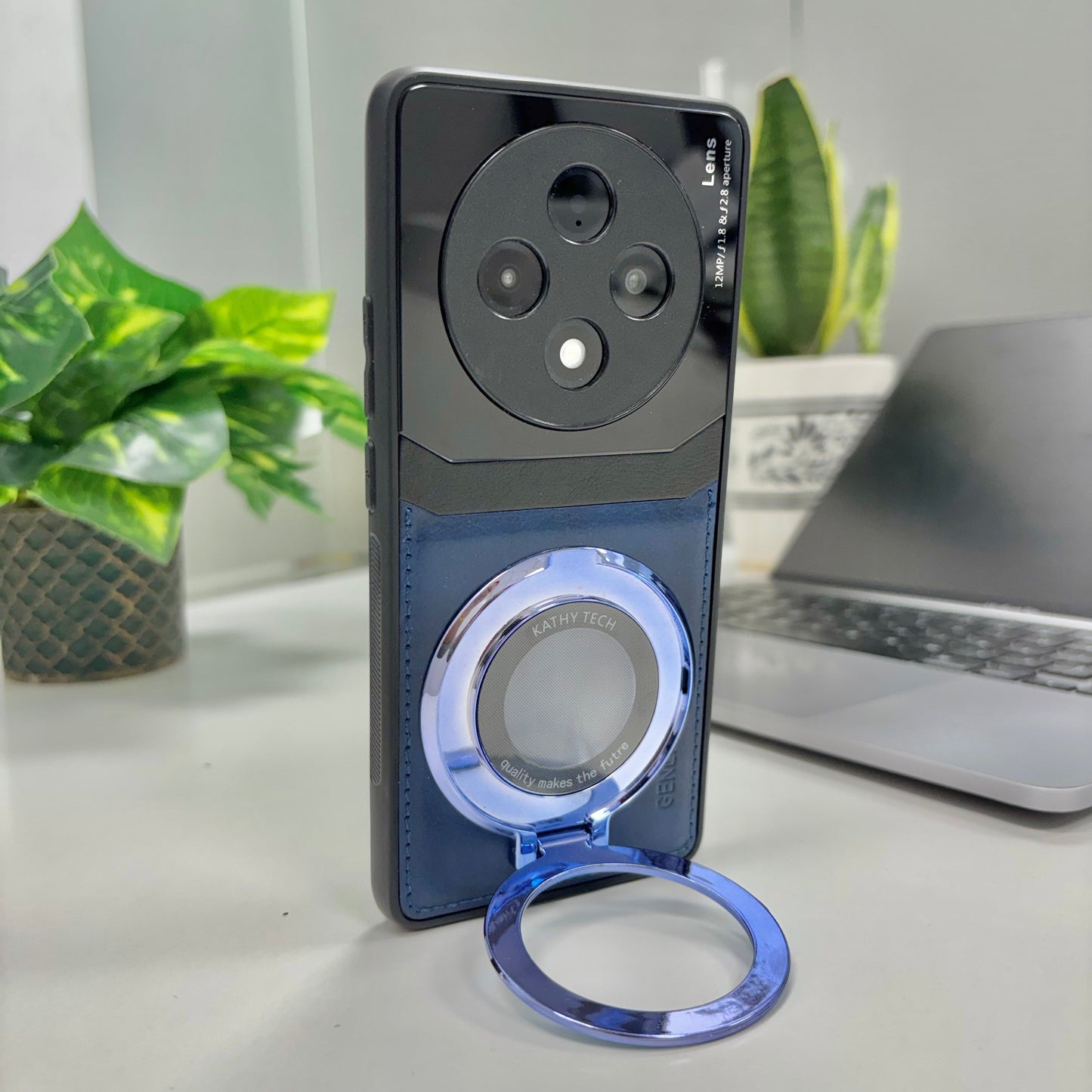 Oppo F27 Pro+ 5G Original Luxury Leather Lens Magnifier Ring Stand Case