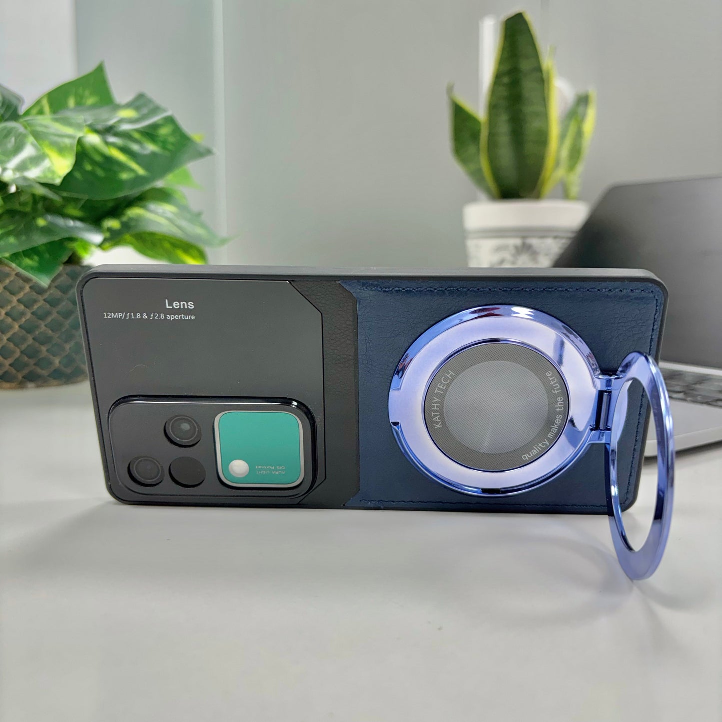 Vivo V30 Pro 5G Original Luxury Leather Lens Magnifier Ring Stand Case