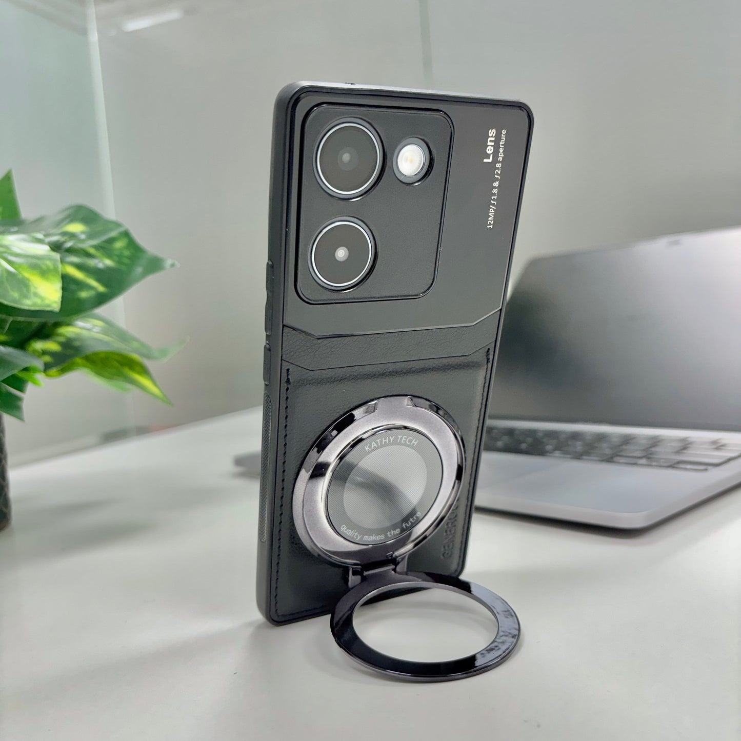 Vivo Y200 Pro 5G Original Luxury Leather Lens Magnifier Ring Stand Case