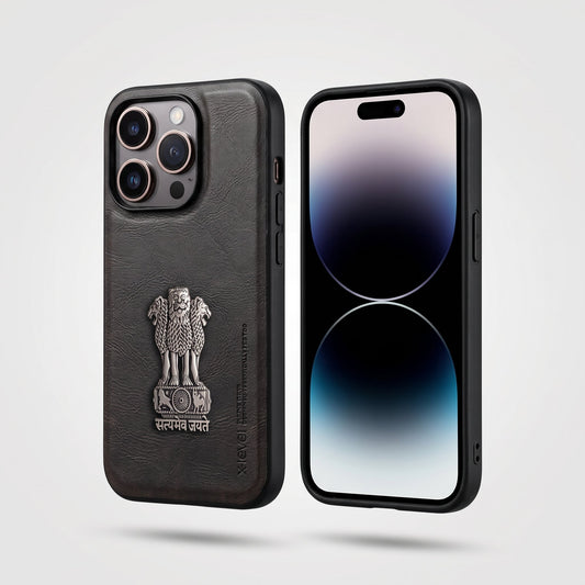 iPhone 15 Series 5G Heritage Soft Leather with Metal Satyamev Jayate Emblem Case
