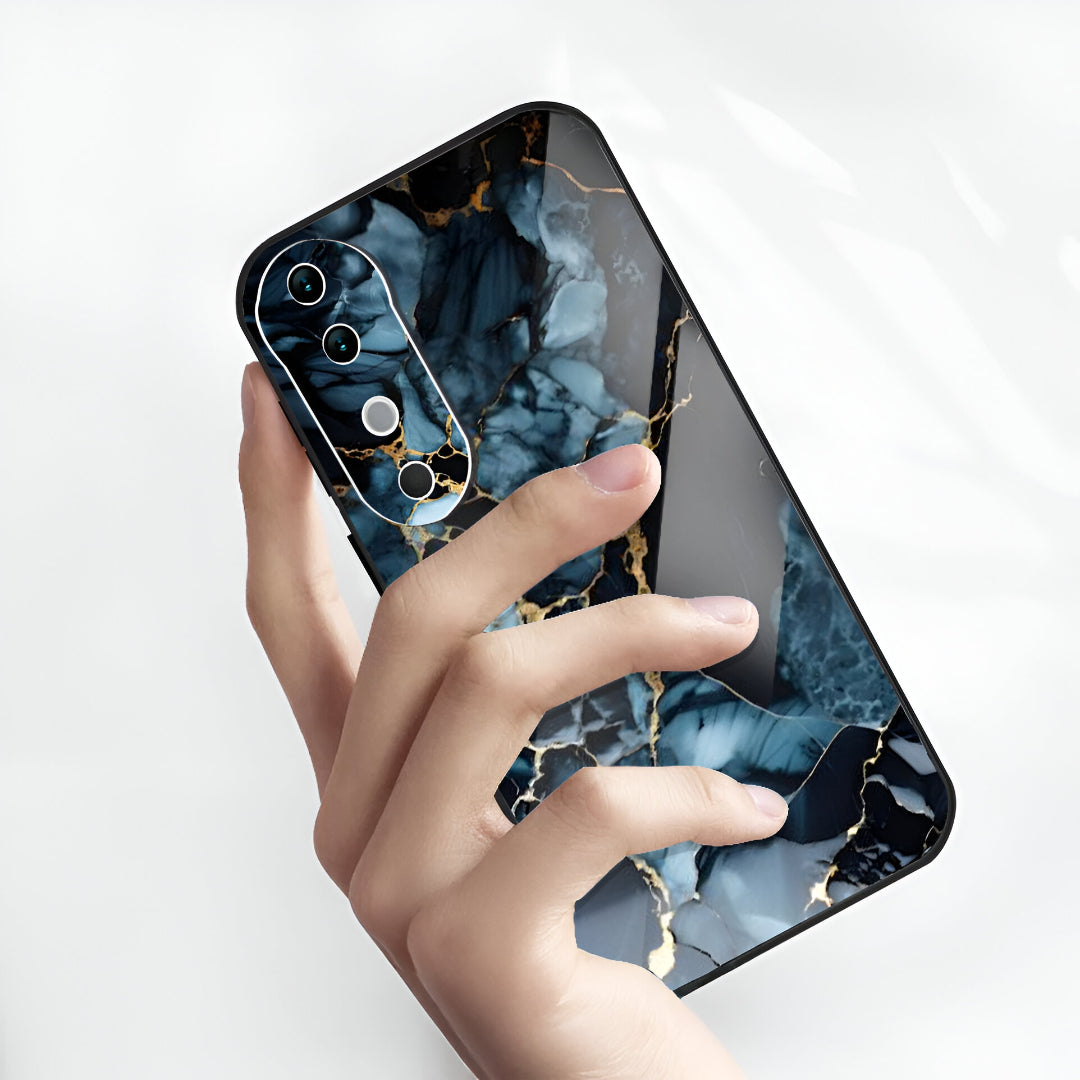 Vivo V40 Pro 5G Premium Acrylic Shockproof Glass Back Case (Blue Marble)