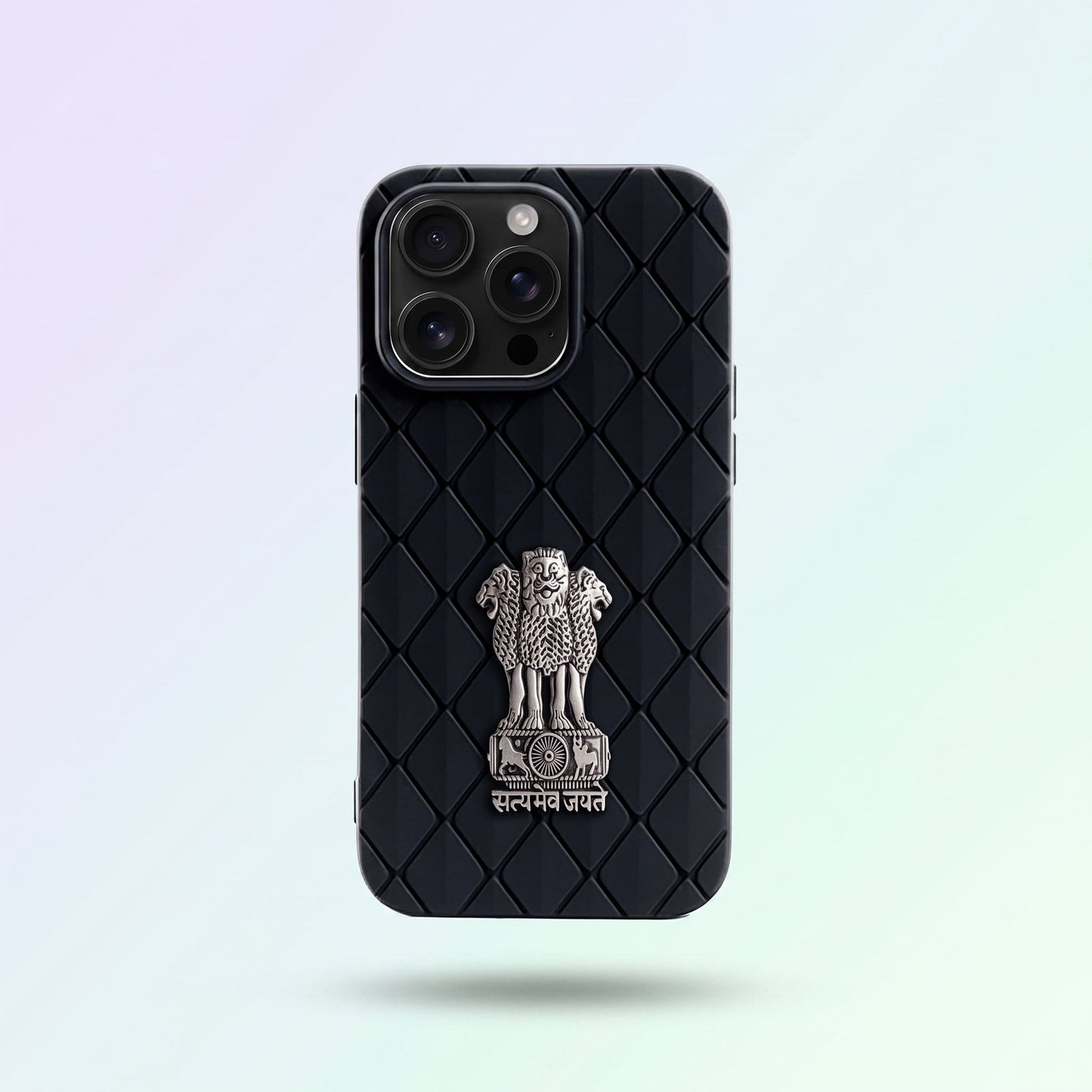 iPhone 16 Pro 5G Bottega Veneta Design with Metal Satyamev Jayate Emblem Case