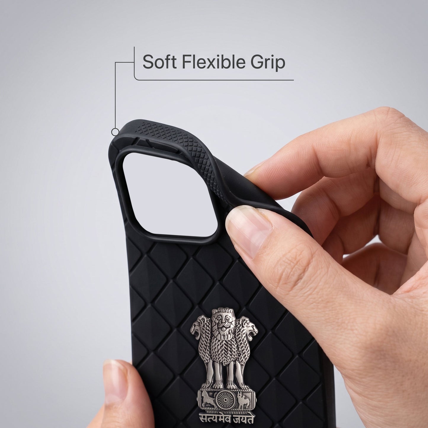 iPhone 16 Pro 5G Bottega Veneta Design with Metal Satyamev Jayate Emblem Case