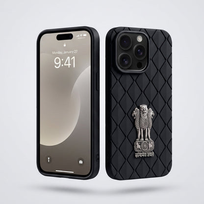 iPhone 16 Pro 5G Bottega Veneta Design with Metal Satyamev Jayate Emblem Case