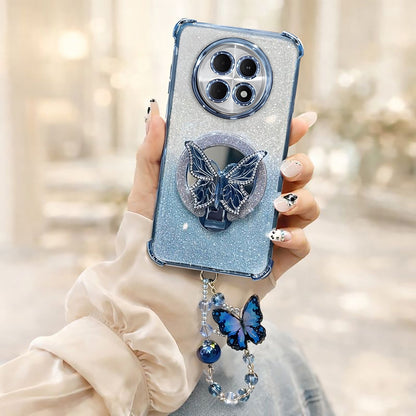 Oppo F31 Pro+ 5G Shockproof Shimmer Butterfly Stand Case with Charm Strap