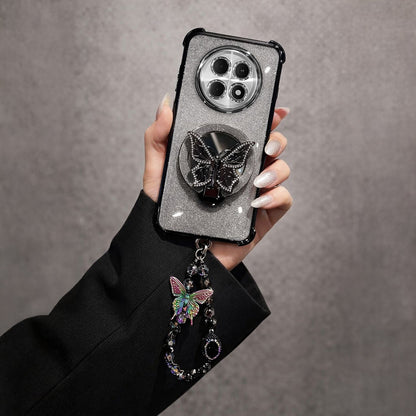 Oppo F31 Pro+ 5G Shockproof Shimmer Butterfly Stand Case with Charm Strap