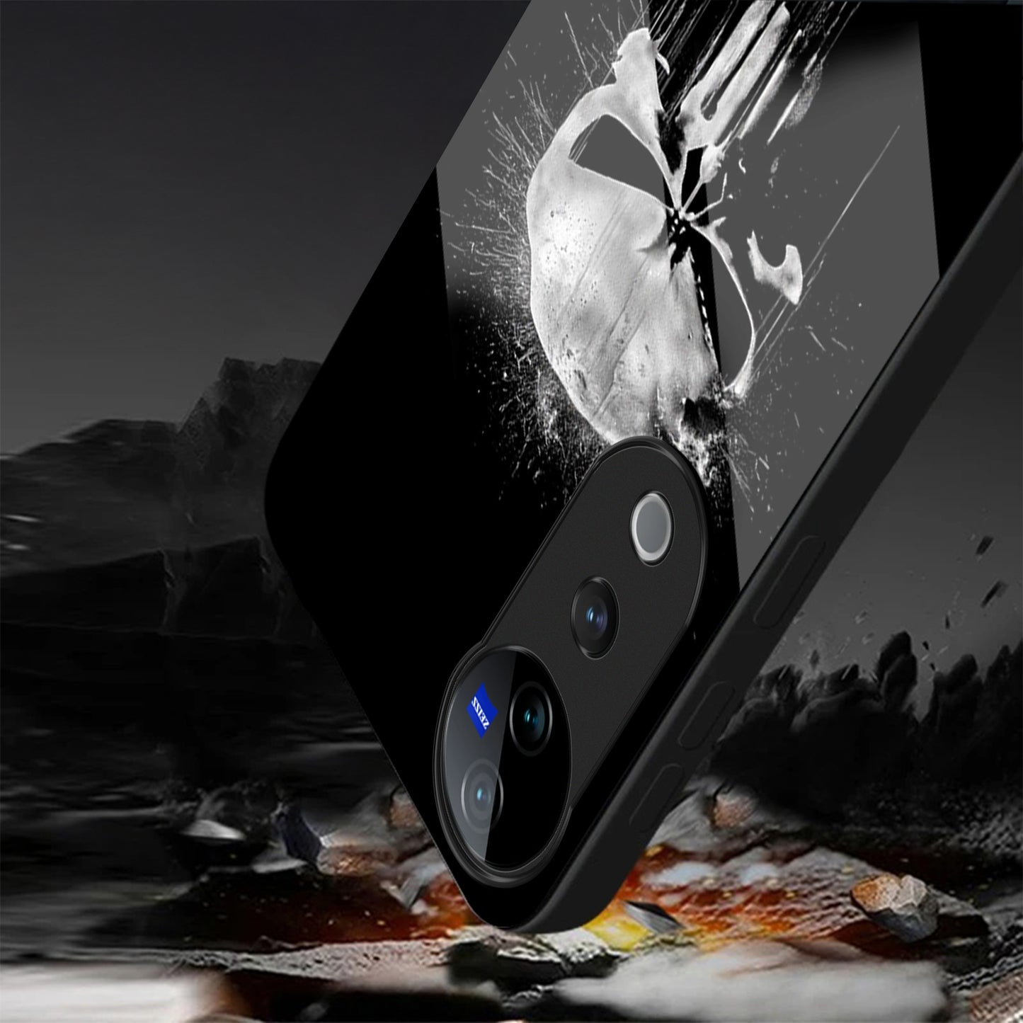 Vivo V40 Pro 5G Premium Acrylic Shockproof Glass Back Case (Punisher Skull)