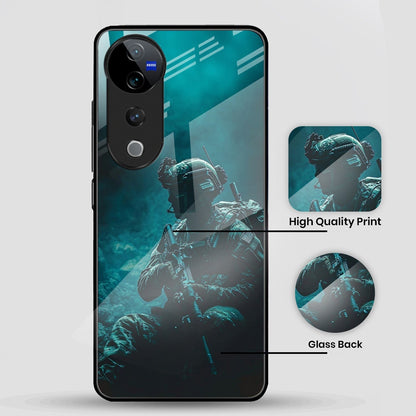 Vivo V40 Pro 5G Premium Acrylic Shockproof Glass Back Case (Soldier Case)