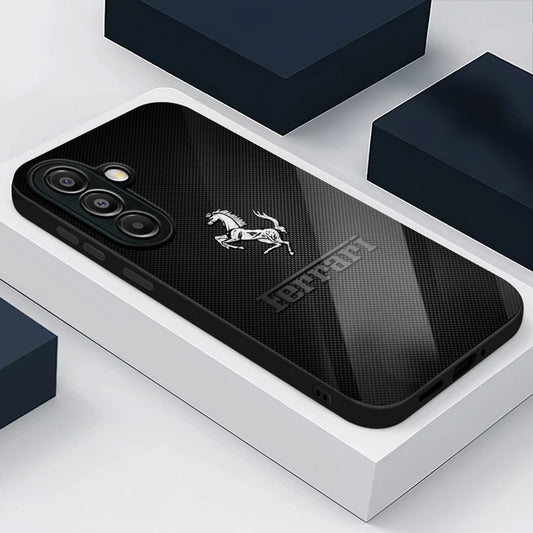 Samsung Galaxy A36 Premium Acrylic Shockproof Glass Back Case (Ferrari Carbon Fiber)