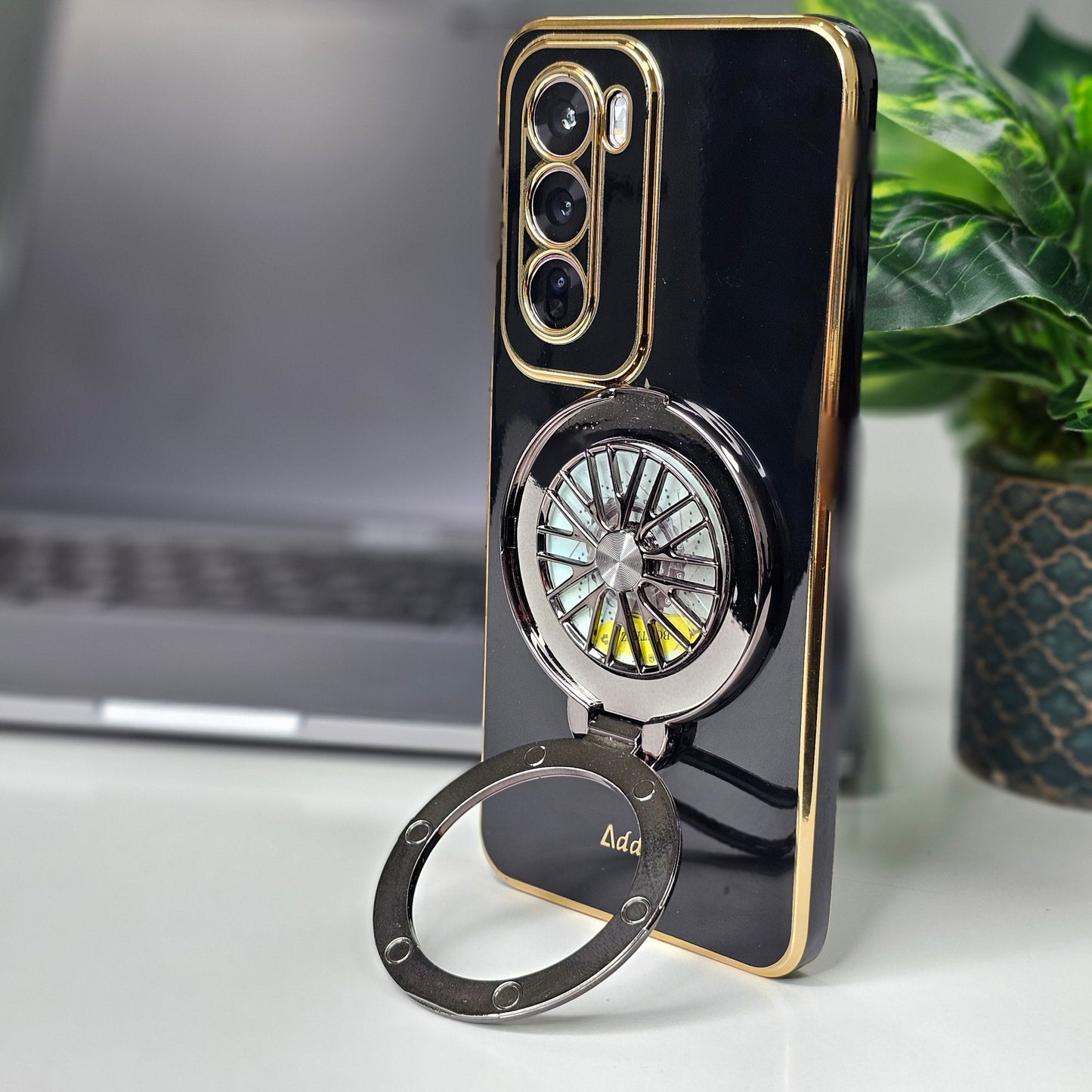 black with gold plated edges oppo reno 12 pro cover