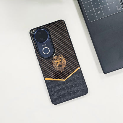 Vivo V50 5G Luxury Lion Pattern Leather And Liquid Silicone Case