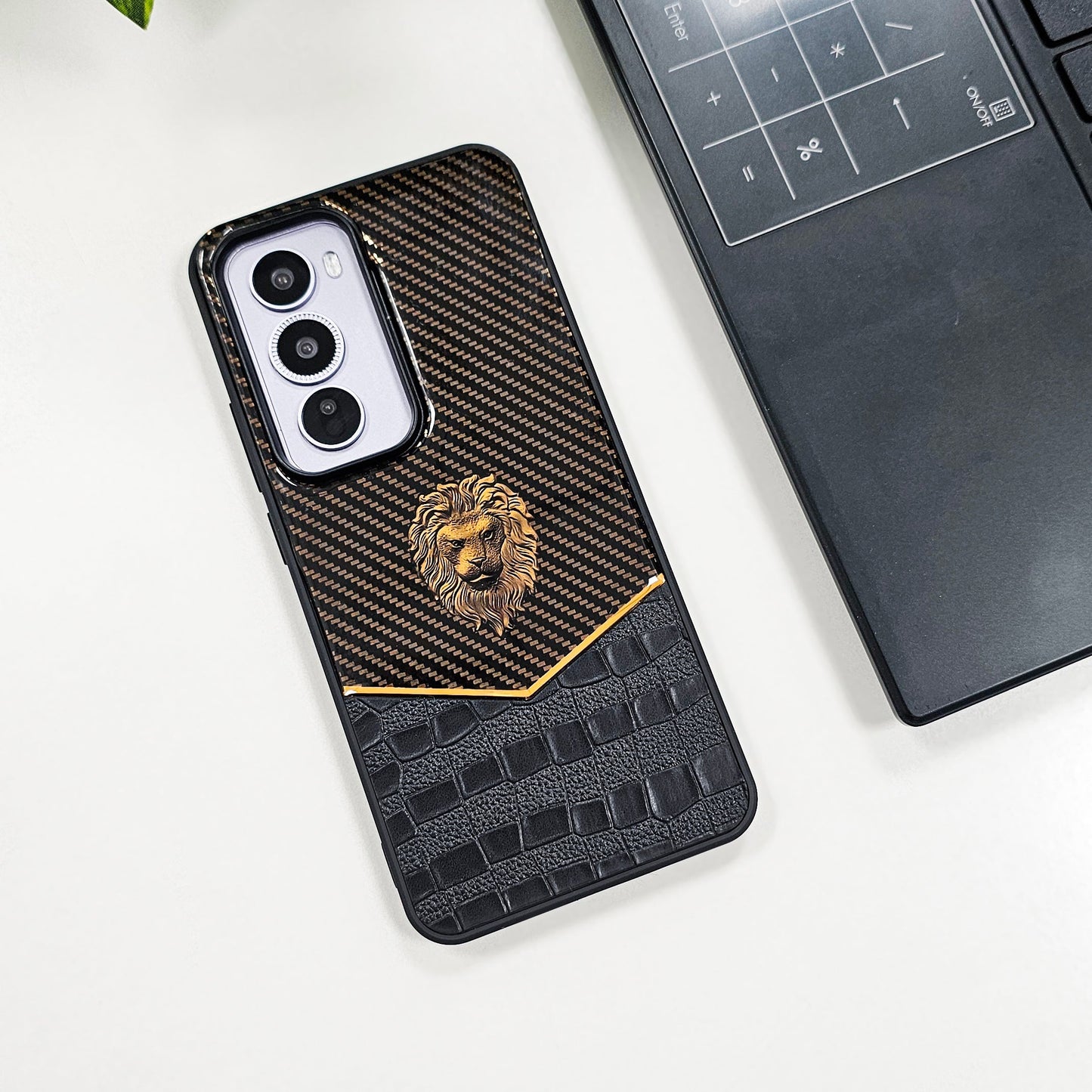 Oppo Reno 12 5G Luxury Lion Pattern Leather And Liquid Silicone Case