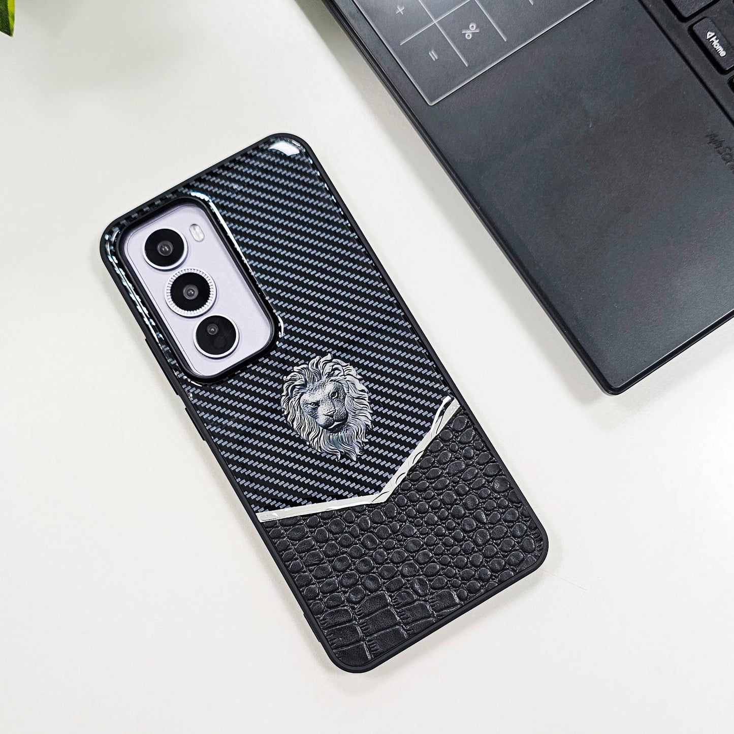 Oppo Reno 12 5G Luxury Lion Pattern Leather And Liquid Silicone Case
