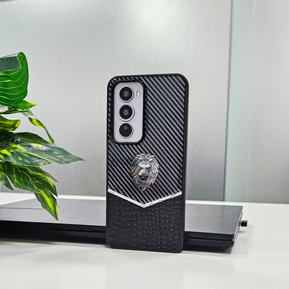 Oppo Reno 12 5G Luxury Lion Pattern Leather And Liquid Silicone Case