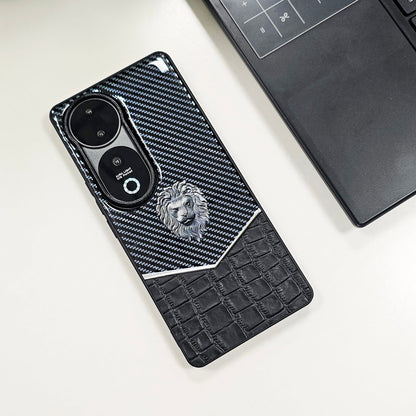 Vivo V40 5G Luxury Lion Pattern Leather And Liquid Silicone Case