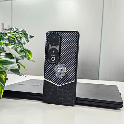 Vivo V40 5G Luxury Lion Pattern Leather And Liquid Silicone Case