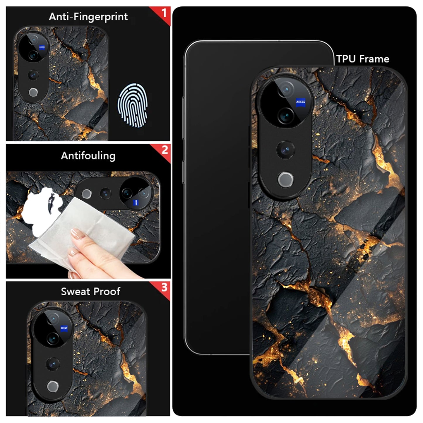 Vivo V40 Pro 5G Premium Acrylic Shockproof Glass Back Case (Volcanic Gold)