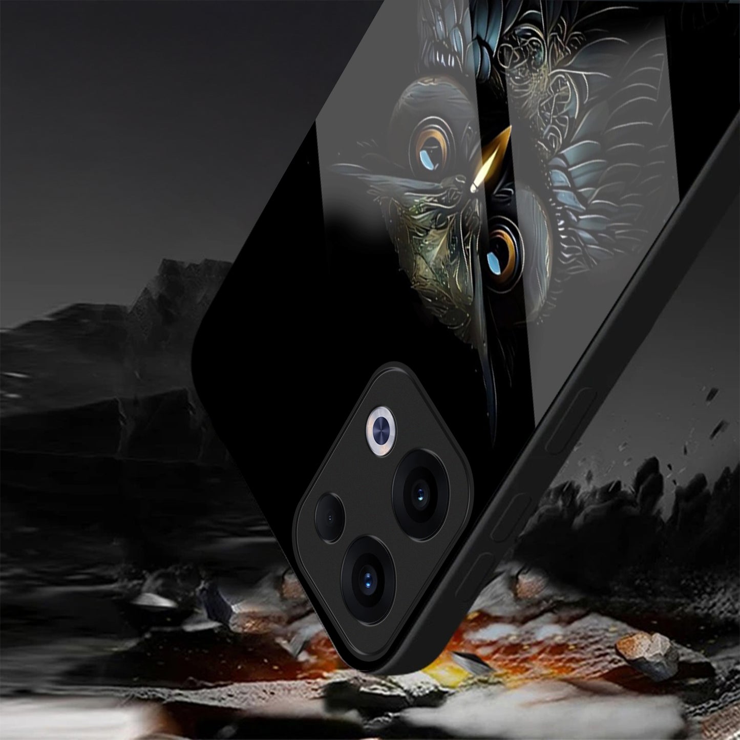 Oppo Reno 13 5G Premium Acrylic Shockproof Glass Back Case (Midnight Owl)