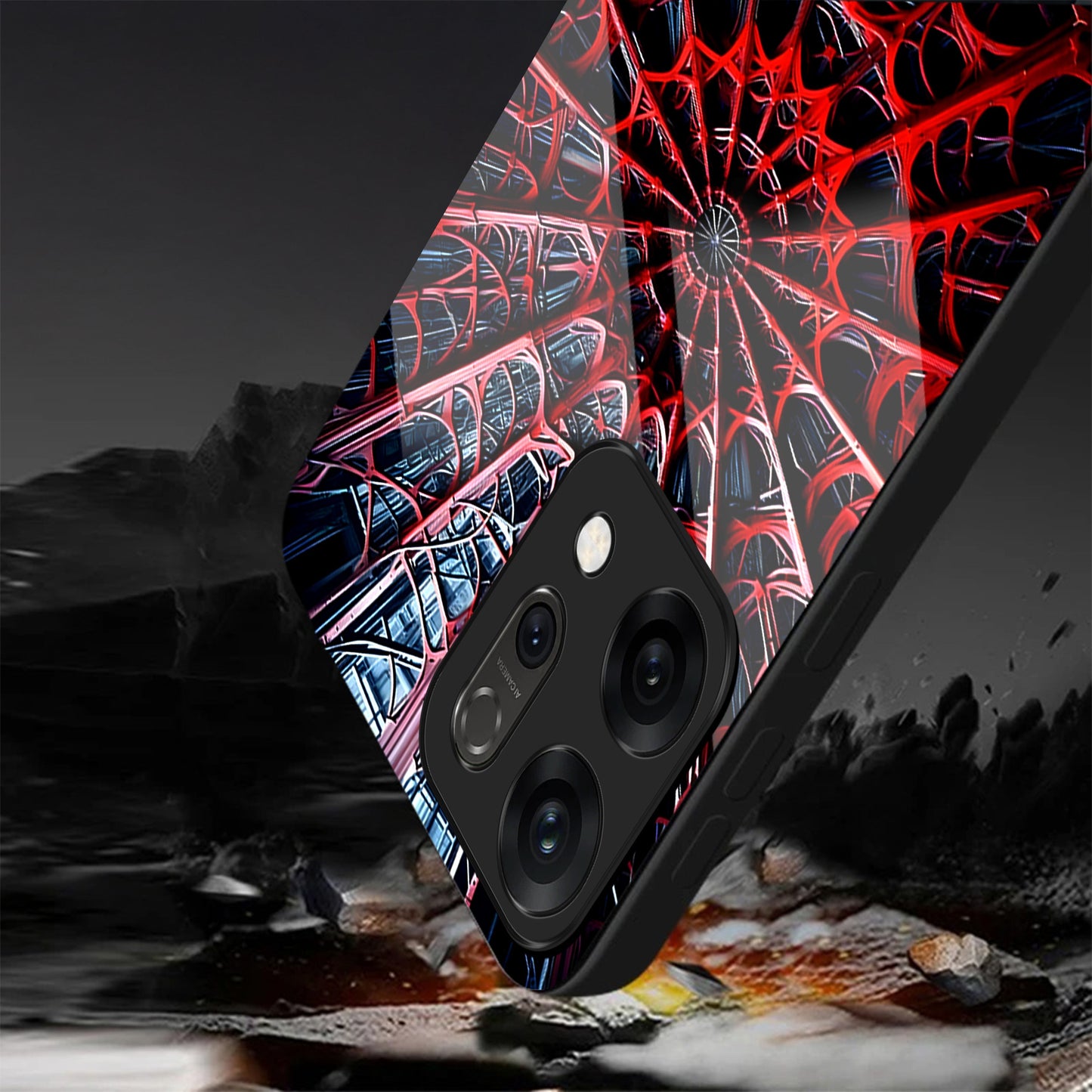 Oppo Reno 14 5G Premium Acrylic Shockproof Glass Back Case (Spider Vault)