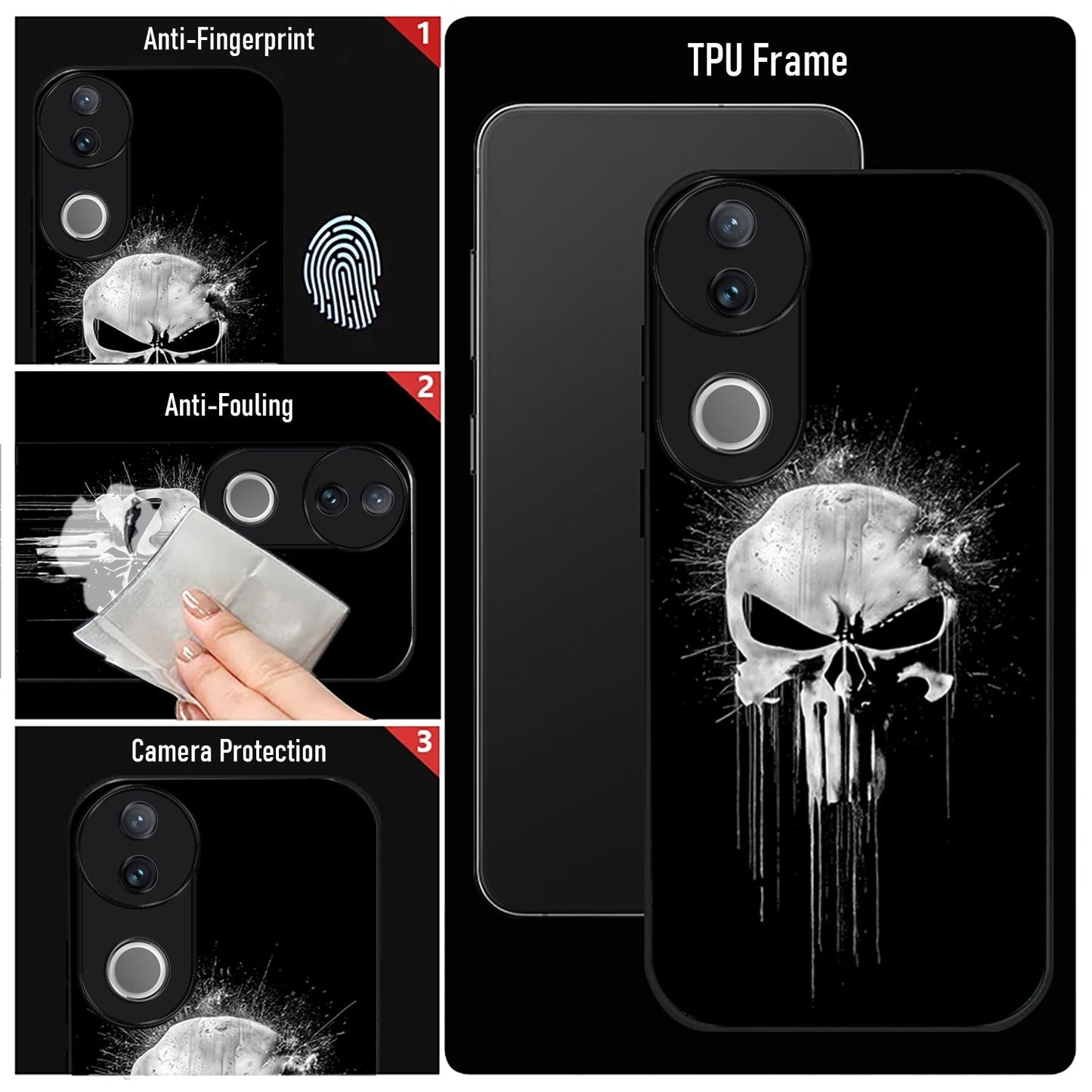 Vivo V50 5G Premium Acrylic Shockproof Glass Back Case (Punisher Skull)