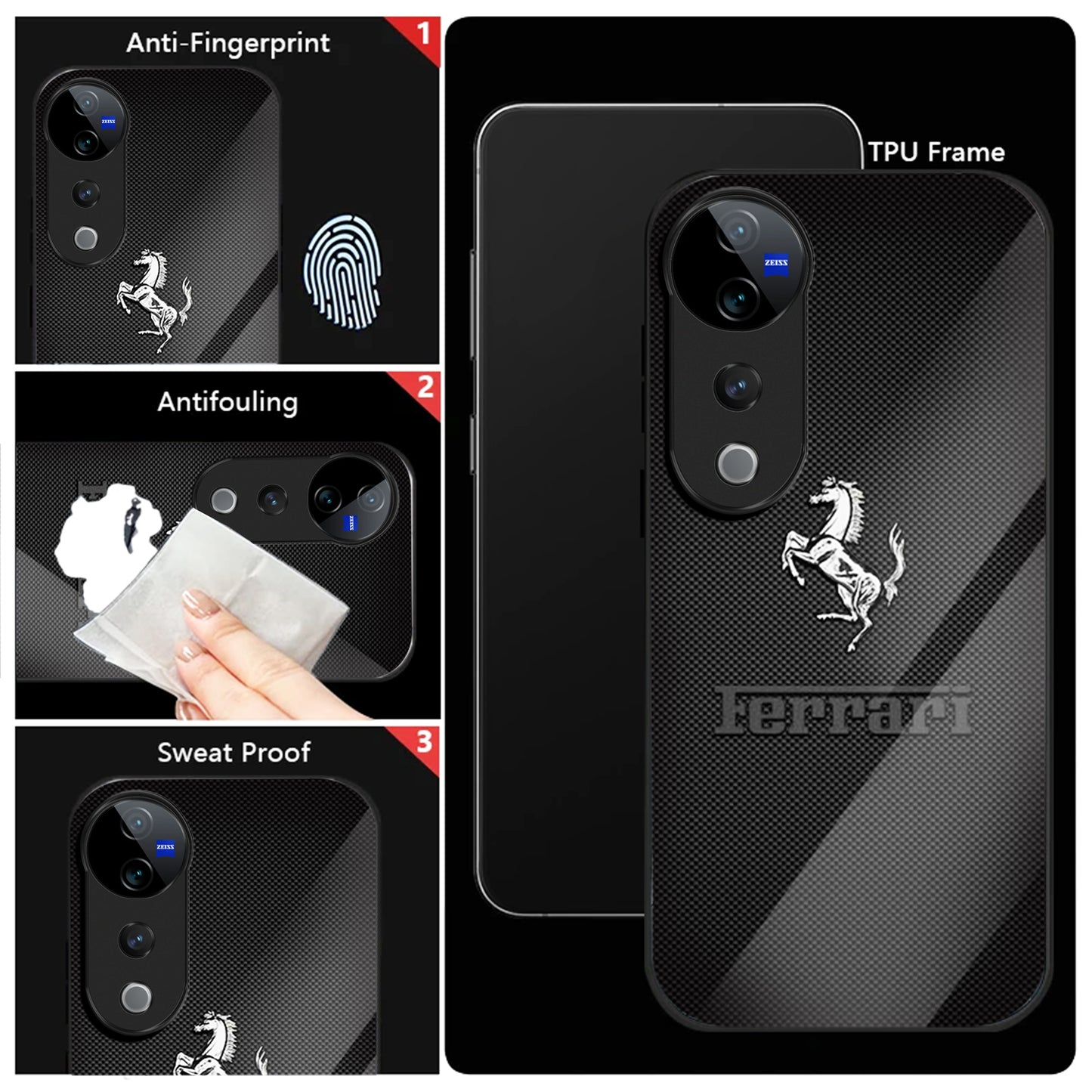 Vivo V40 Pro 5G Premium Acrylic Shockproof Glass Back Case (Ferrari Carbon Fiber)