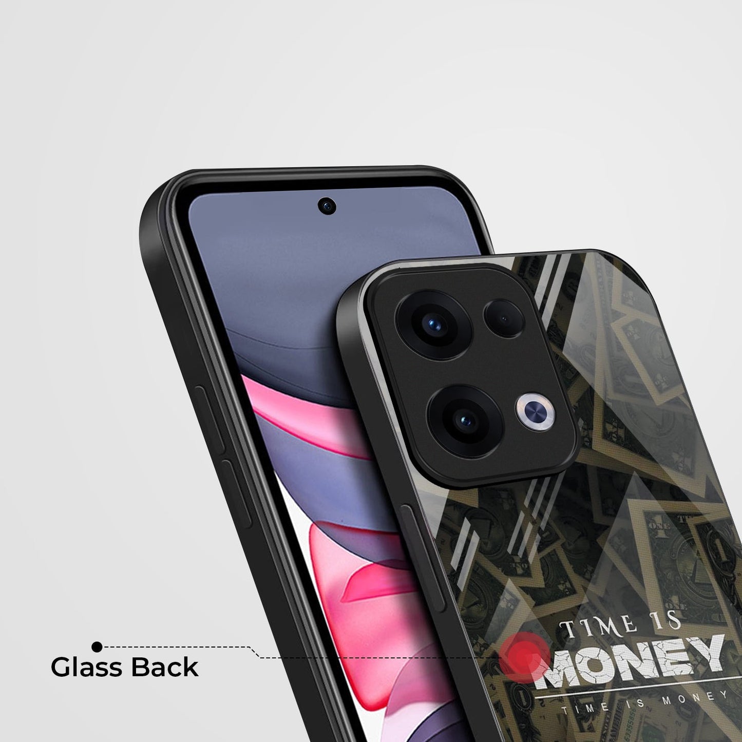 Oppo Reno 13 5G Premium Acrylic Shockproof Glass Back Case (Time is Money)