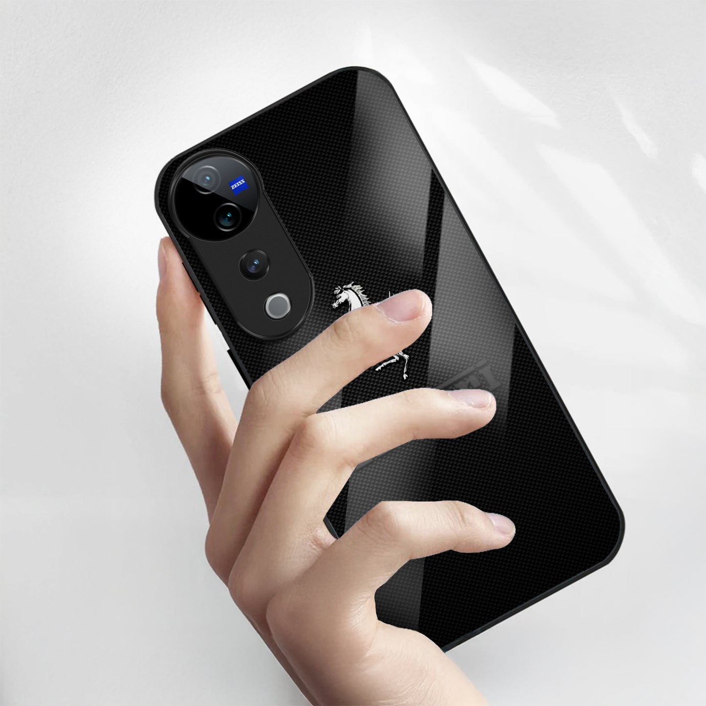 Vivo V40 Pro 5G Premium Acrylic Shockproof Glass Back Case (Ferrari Carbon Fiber)