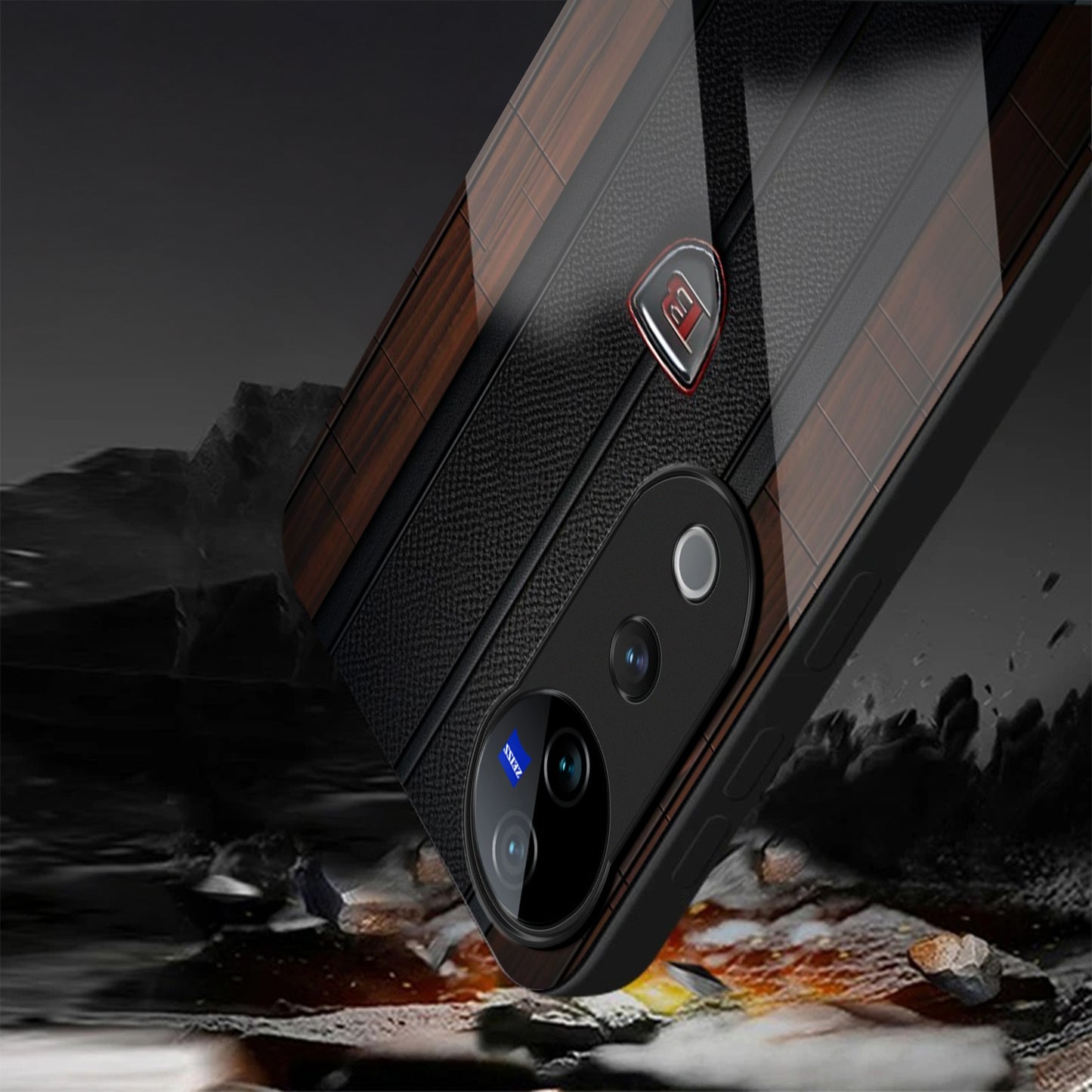 Vivo V40 Pro 5G Premium Acrylic Shockproof Glass Back Case (Carbon Oak)