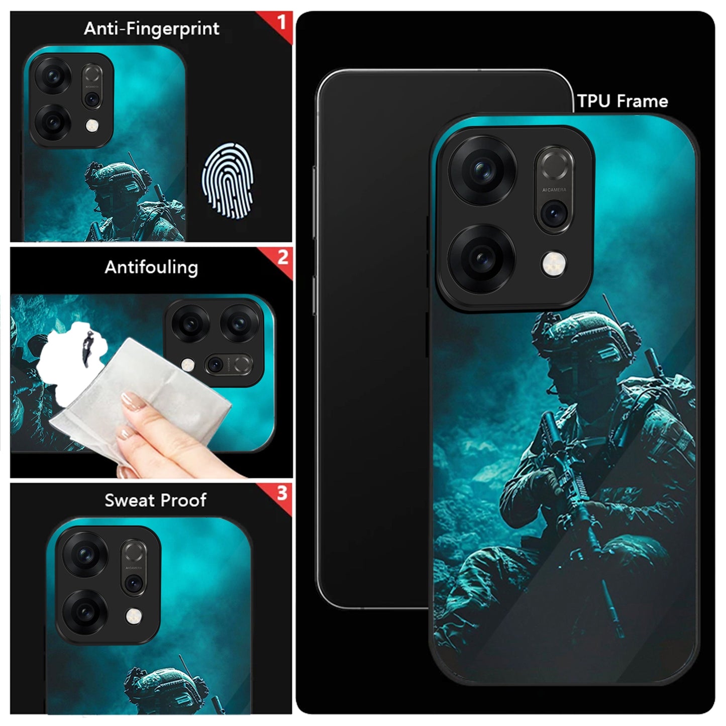 Oppo Reno 14 5G Premium Acrylic Shockproof Glass Back Case (Soldier Case)