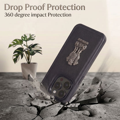 iPhone 13 Series 5G Skin Feel Leather Metal Satyamev Jayate Emblem Case