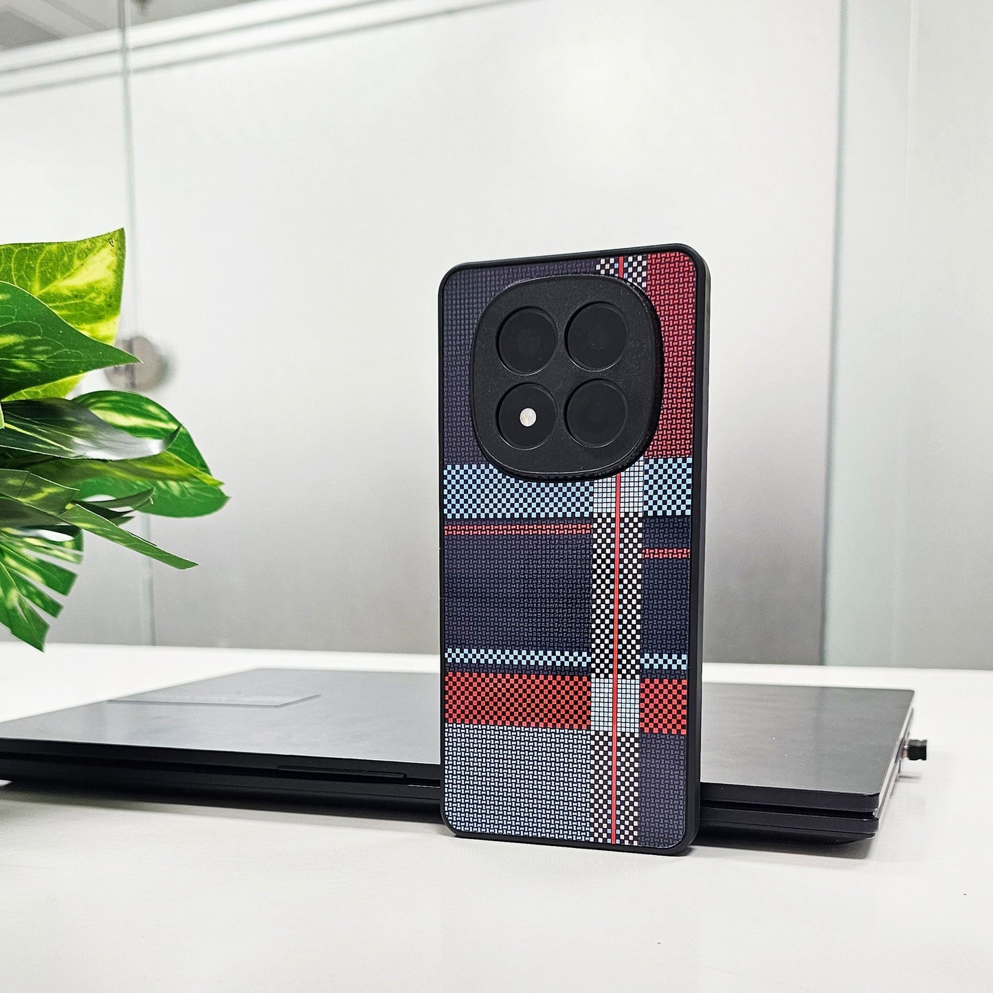 Redmi Note 14 Pro 5G Luxury Grid Pattern Glass Back Shockproof Case