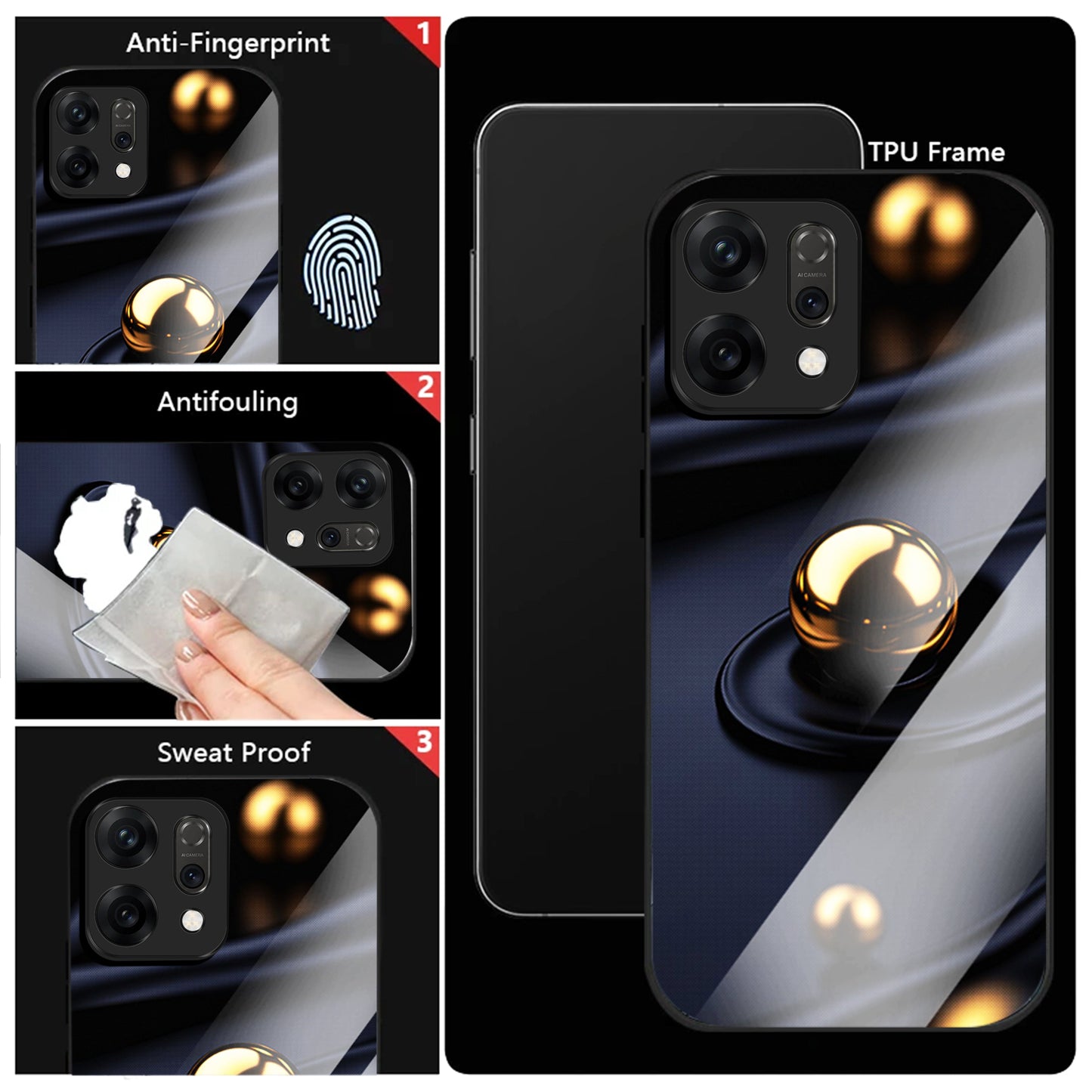 Oppo Reno 14 5G Premium Acrylic Shockproof Glass Back Case (Golden Ripple)