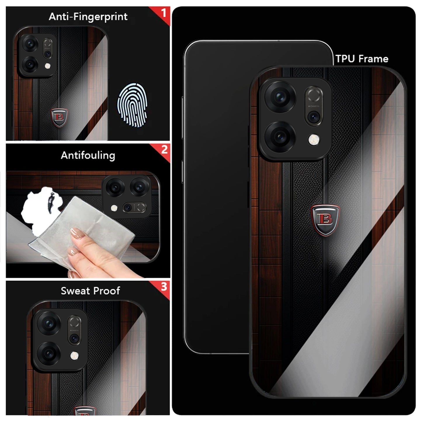 Oppo Reno 14 5G Premium Acrylic Shockproof Glass Back Case (Carbon Oak)
