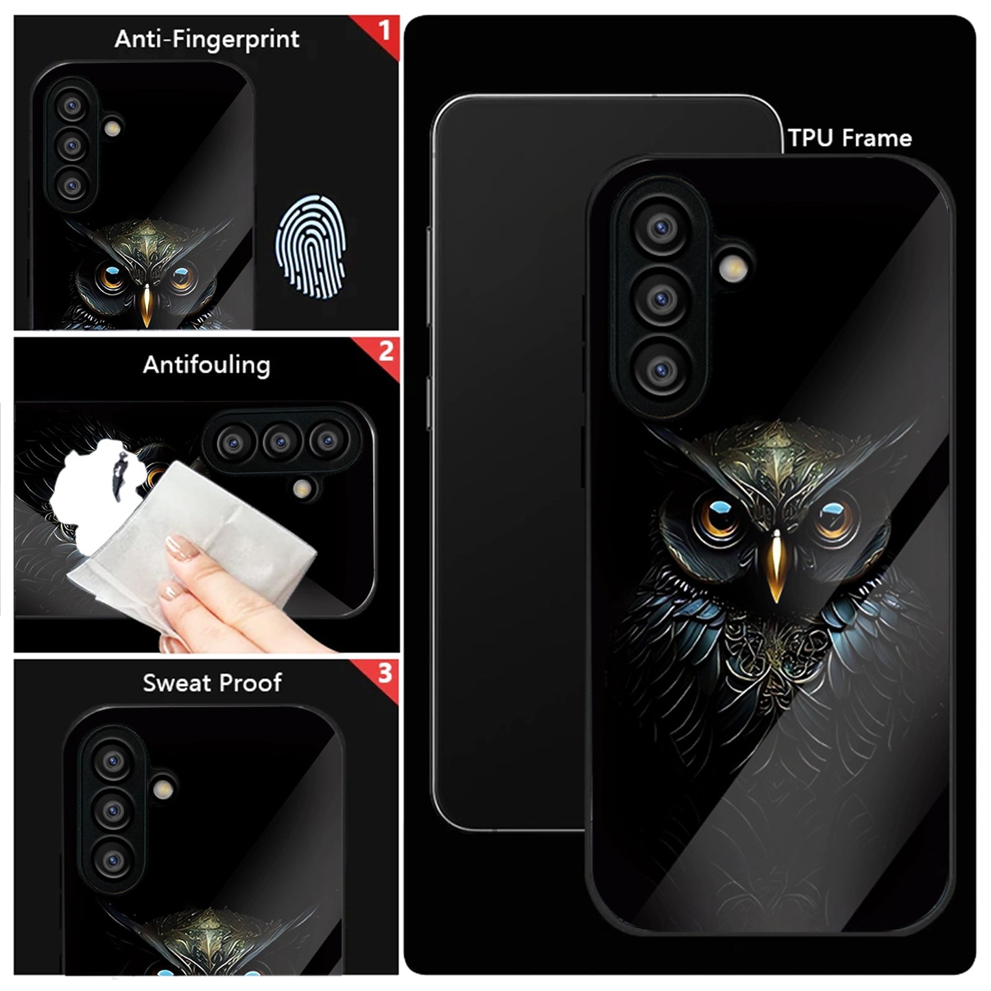 Samsung Galaxy A36 Premium Acrylic Shockproof Glass Back Case (Midnight Owl)