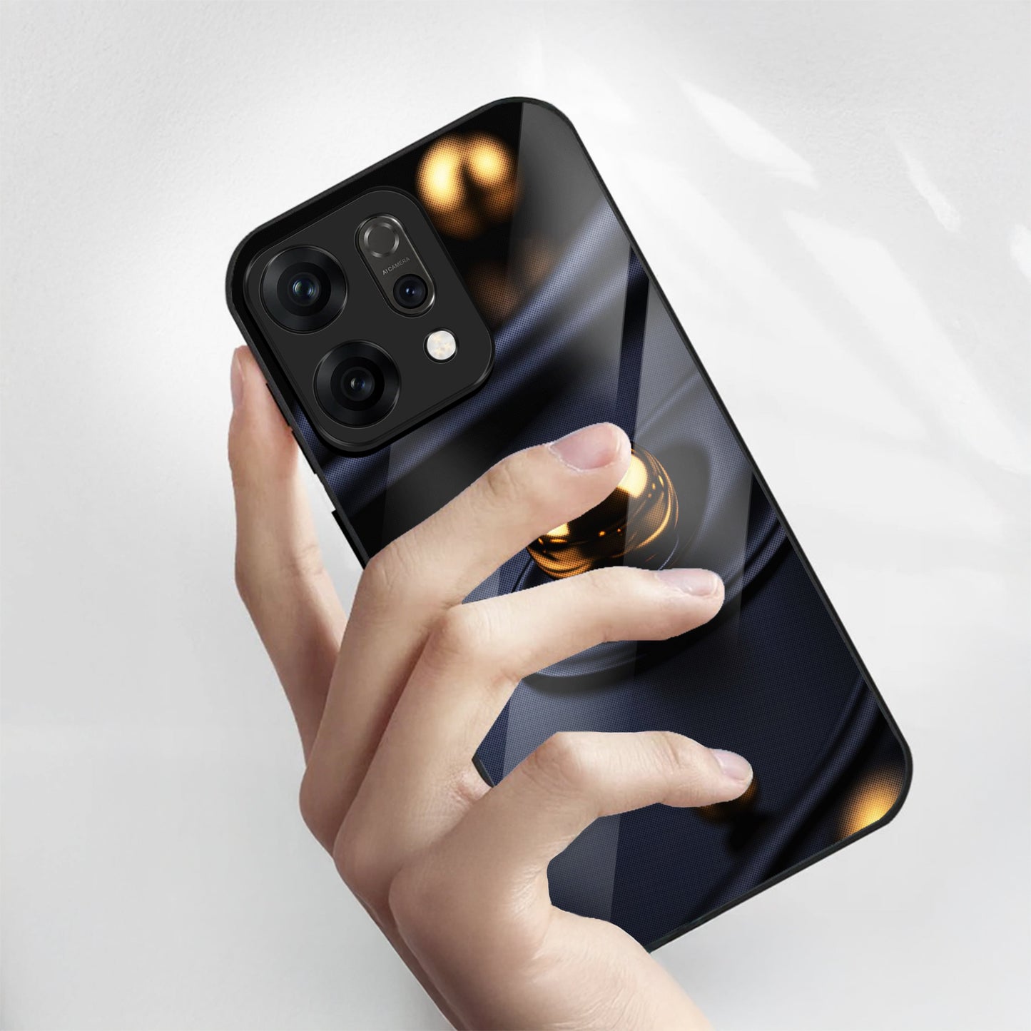 Oppo Reno 14 5G Premium Acrylic Shockproof Glass Back Case (Golden Ripple)