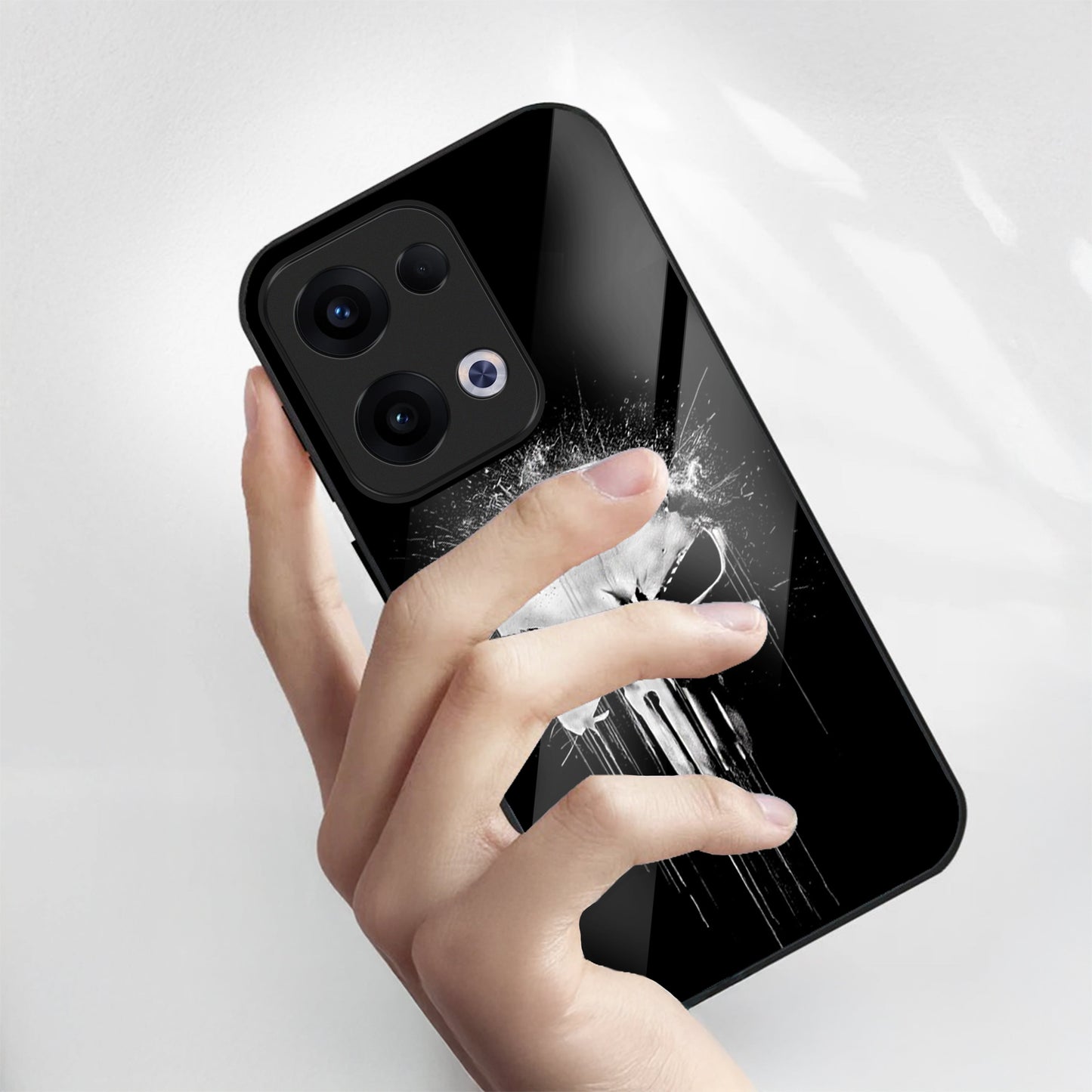 Oppo Reno 13 5G Premium Acrylic Shockproof Glass Back Case (Punisher Skull)