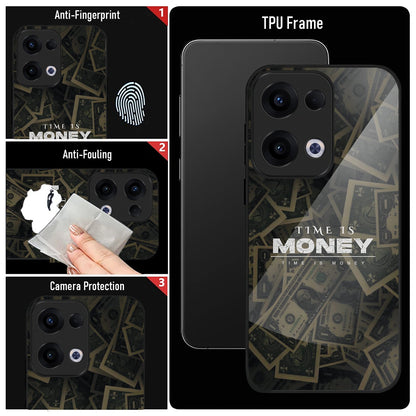 Oppo Reno 13 5G Premium Acrylic Shockproof Glass Back Case (Time is Money)